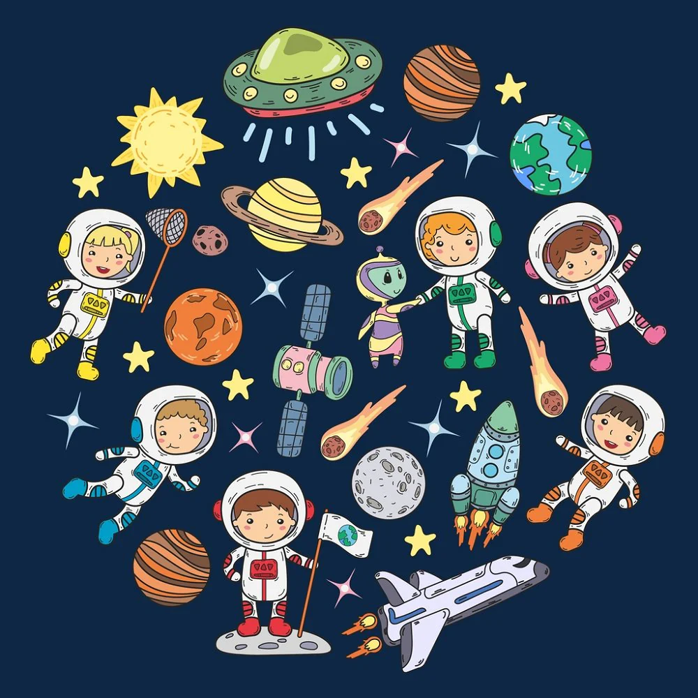 Kindergarten In Space Fabric Panel - Blue