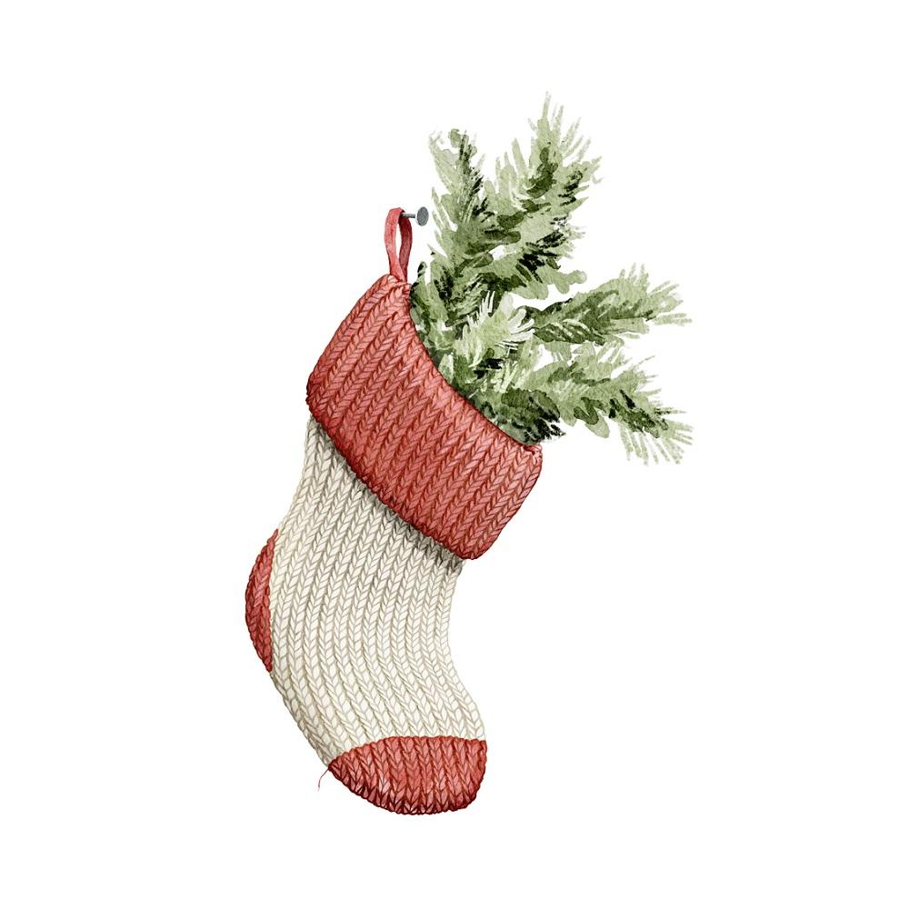 Knit Stocking With Tree Branches Fabric Panel