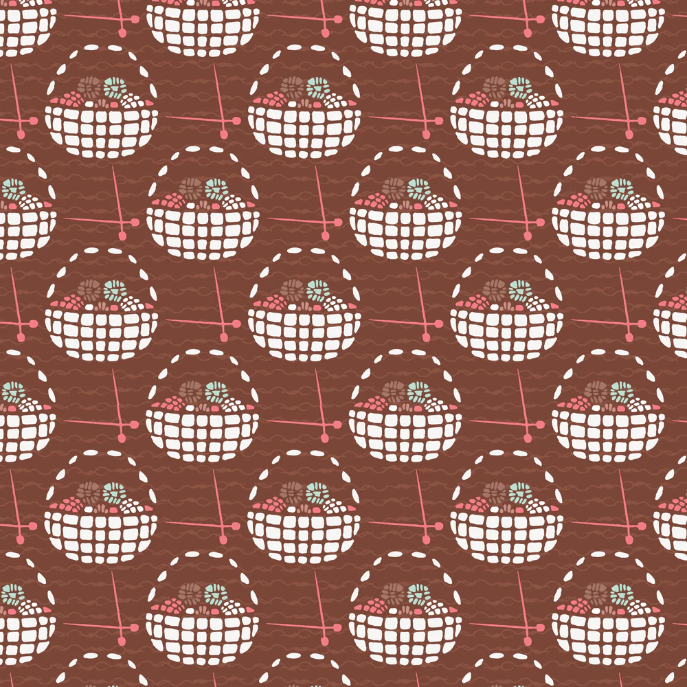 Knitting Basket Fabric - Brown