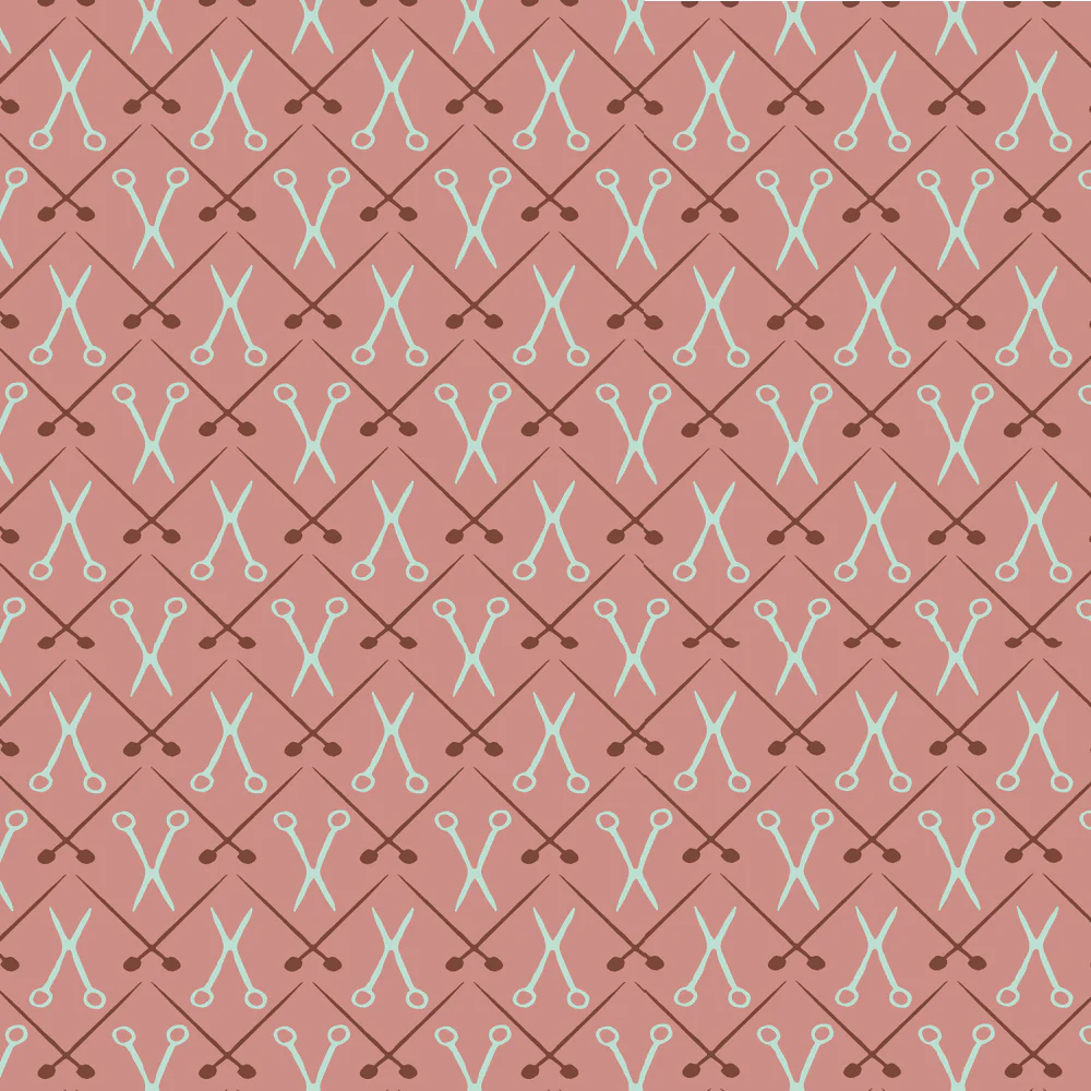 Knitting Needles and Scissors Fabric - Pink