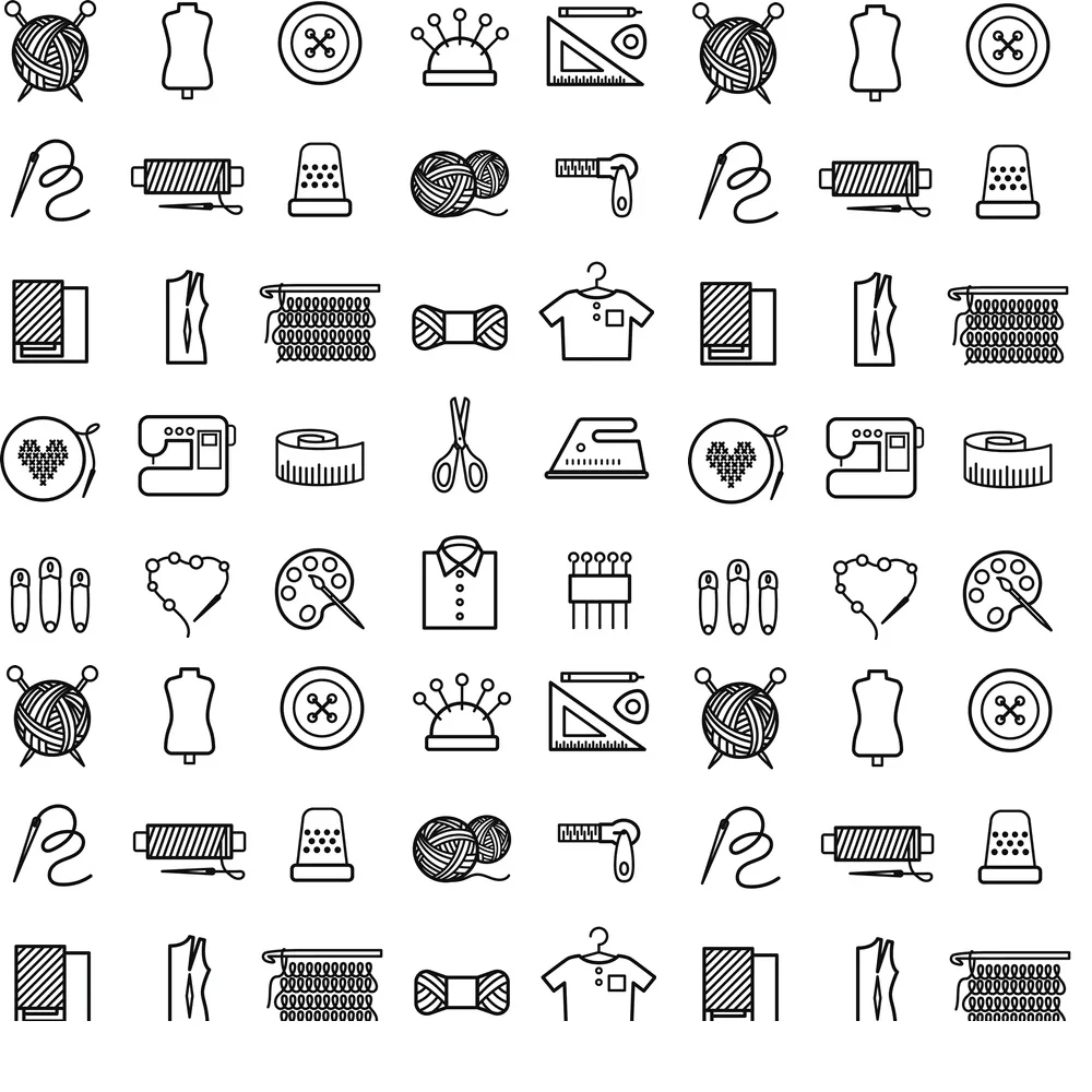 Knitting, Sewing & Needlework Icons Fabric