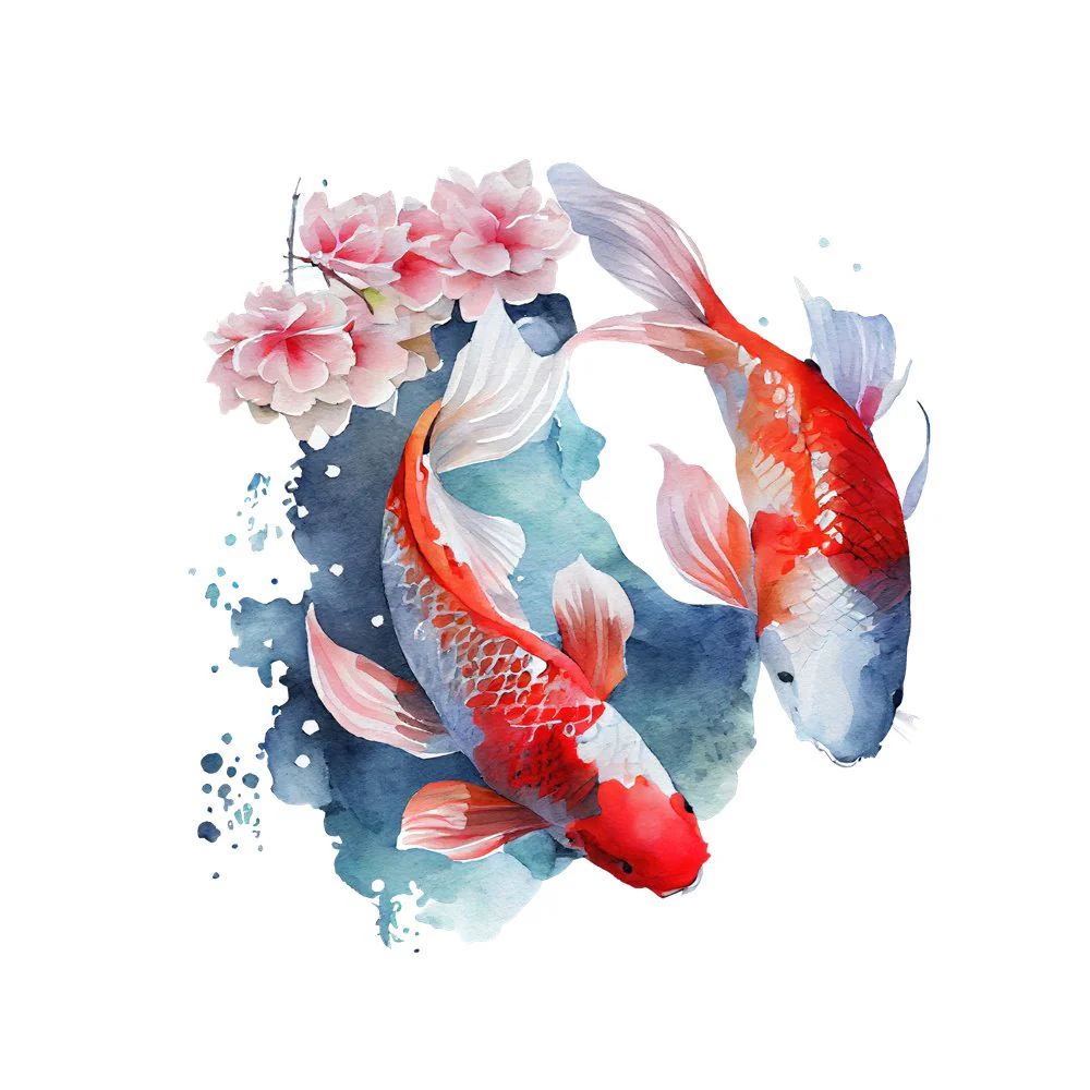Koi Carp Fish Cherry Blossom #2 Fabric Panel