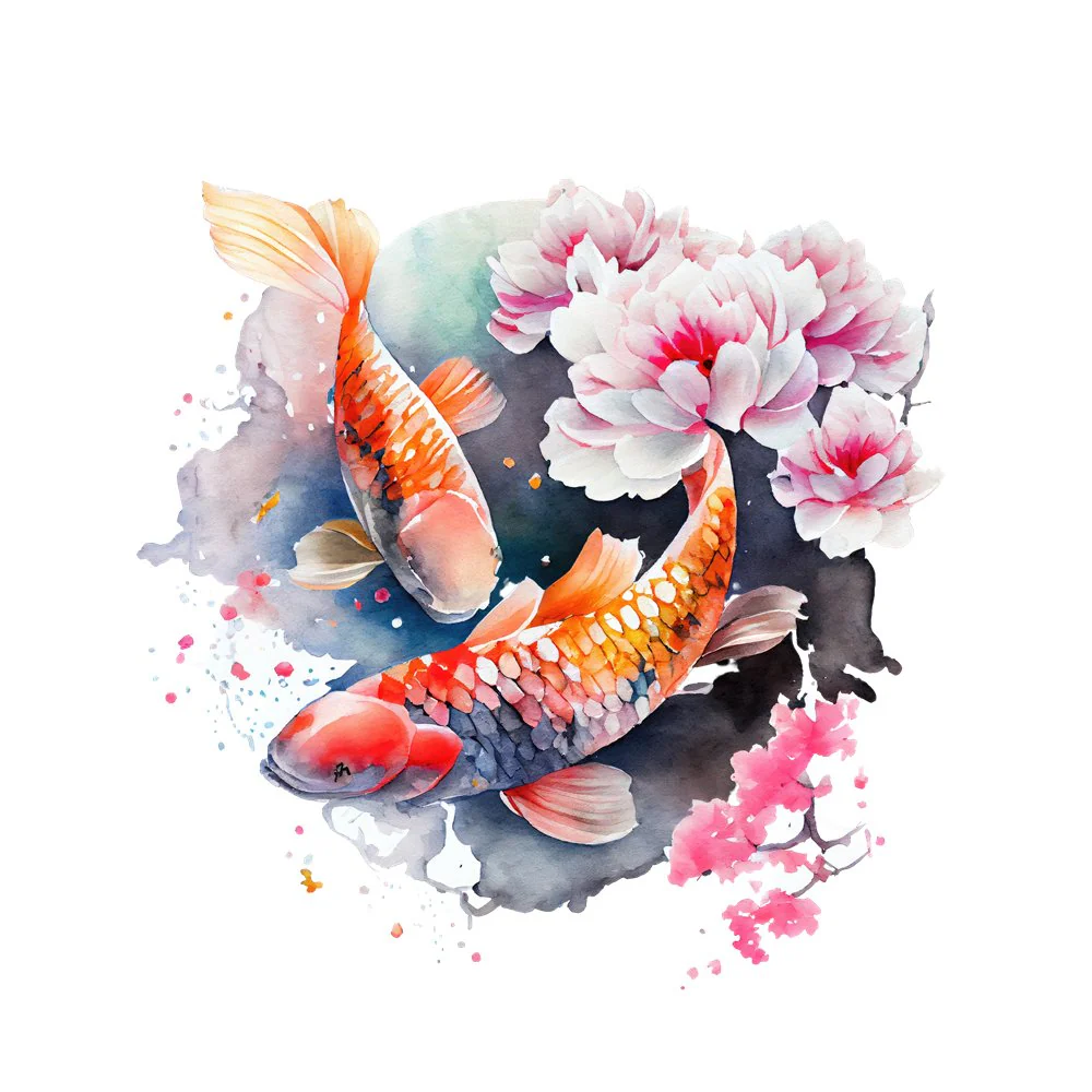 Koi Carp Fish Cherry Blossom #4 Fabric Panel