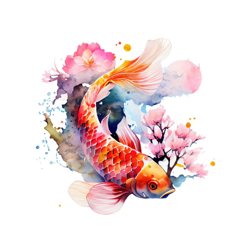 Koi Carp Fish Cherry Blossom #5 Fabric Panel