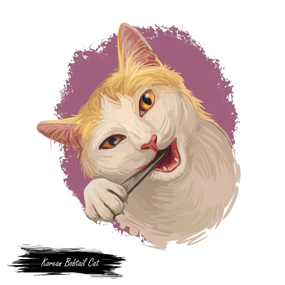 Korean Bobtail Cat Portrait Fabric Panel