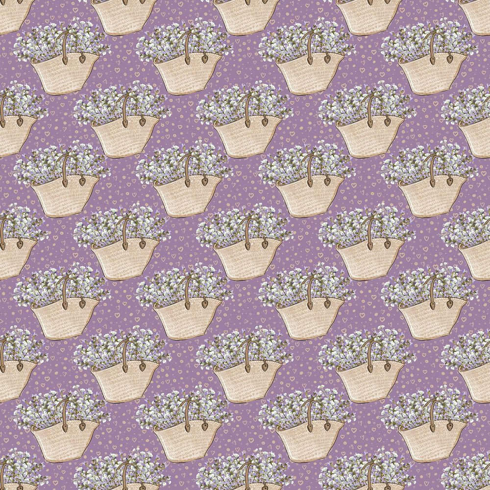 Lavender Bouquet in Purse with Hearts Fabric - Purple