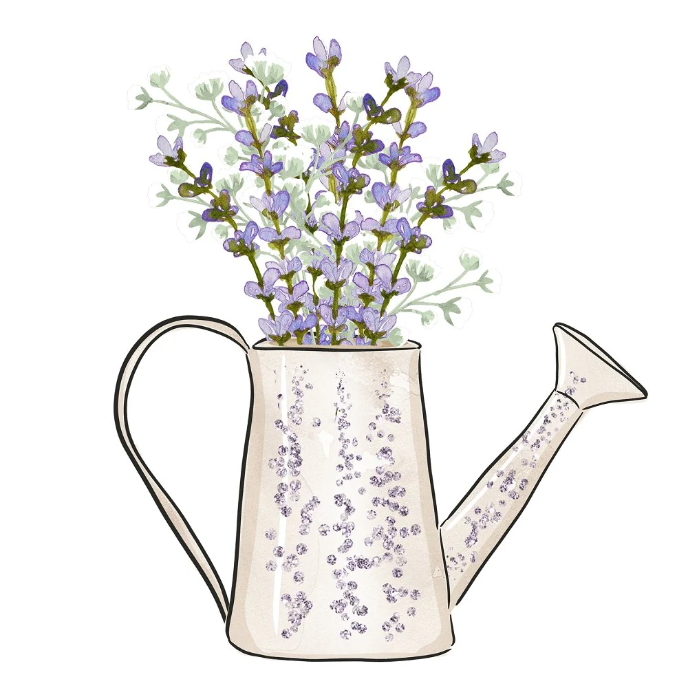 Lavender Bouquet in Watering Pot Fabric Panel