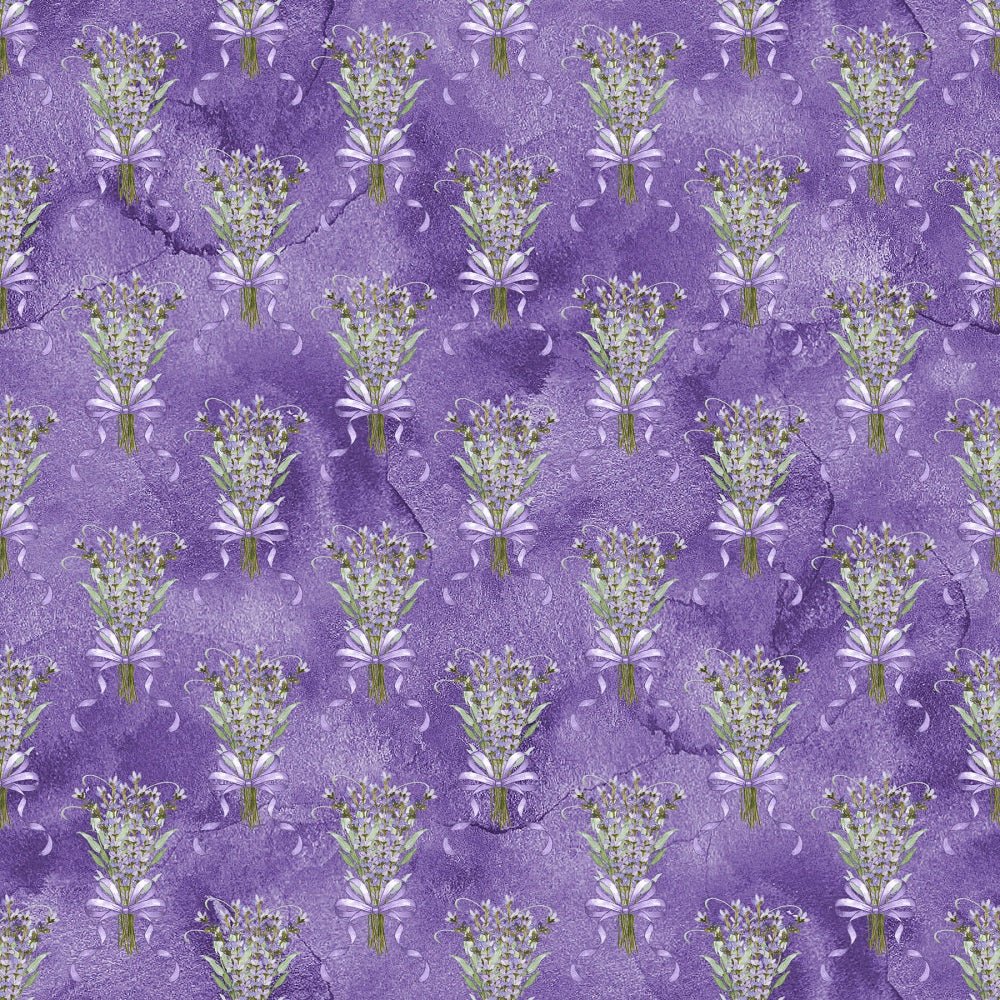 Lavender Bouquet On Watercolor Grunge Fabric - Purple
