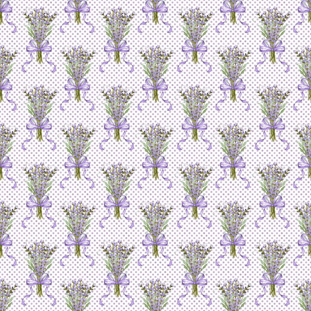 Lavender Bouquet With Grunge Dots Fabric - White