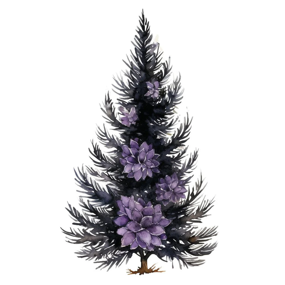Lavender Christmas Tree & Flowers #2 Fabric Panel