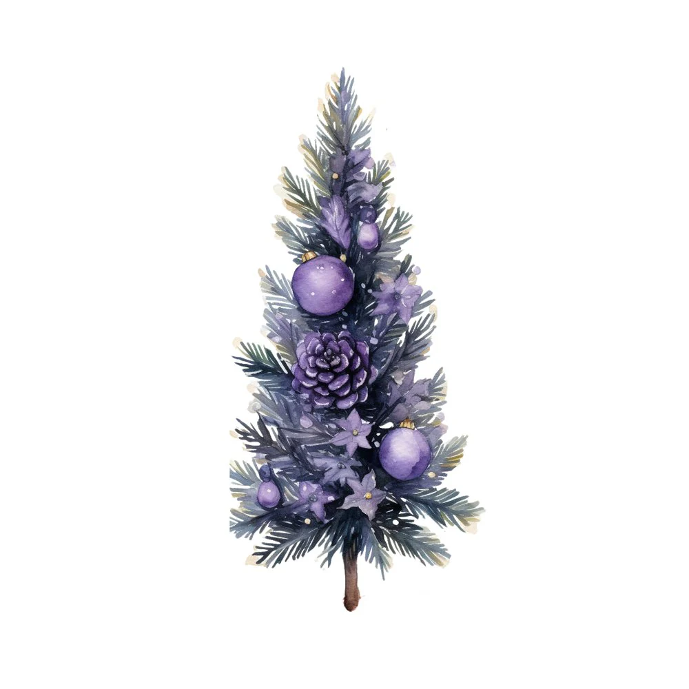 Lavender Christmas Tree & Ornaments #1 Fabric Panel