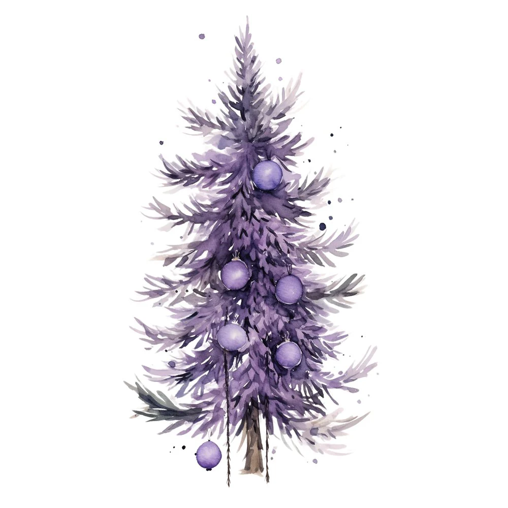 Lavender Christmas Tree & Ornaments #3 Fabric Panel
