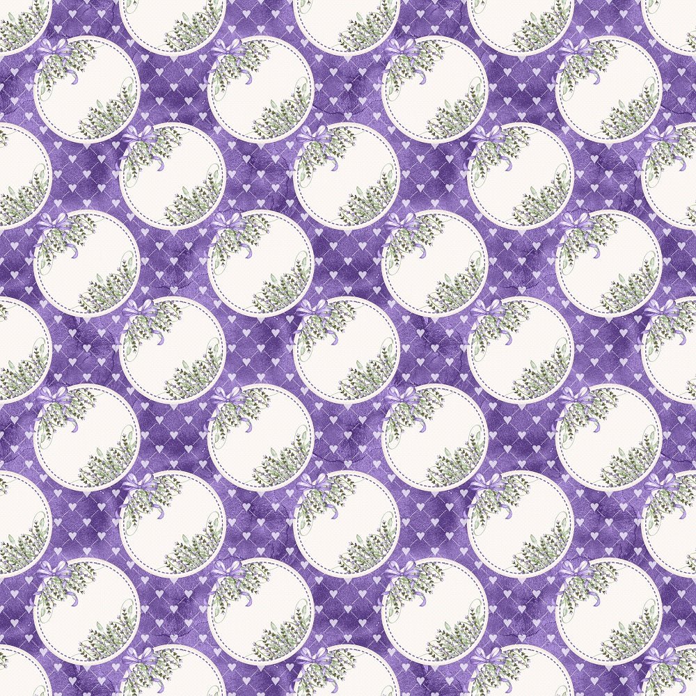 Lavender Patches & Hearts Fabric - Purple