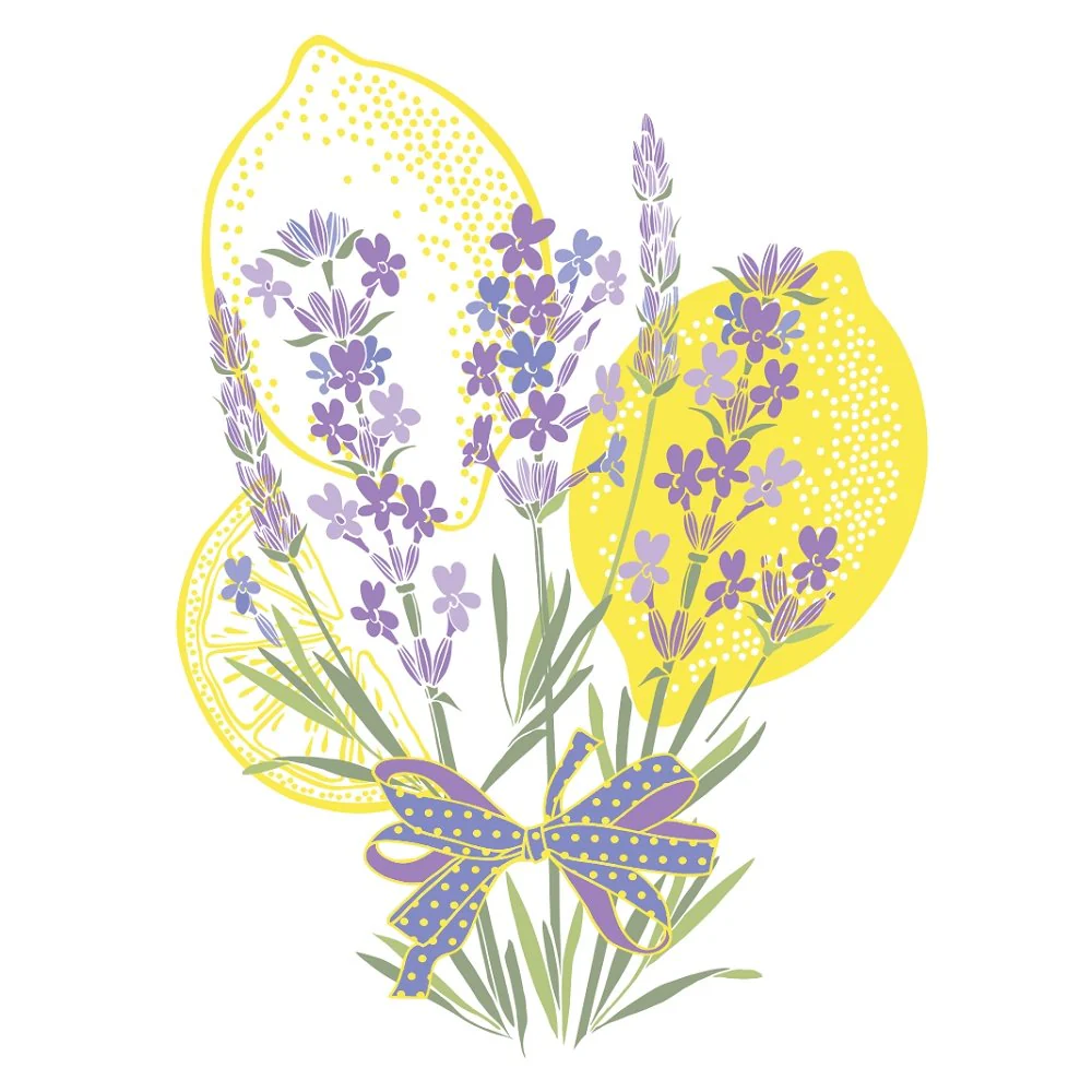 Lemon & Lavender Arrangement Fabric Panel - Variation 1