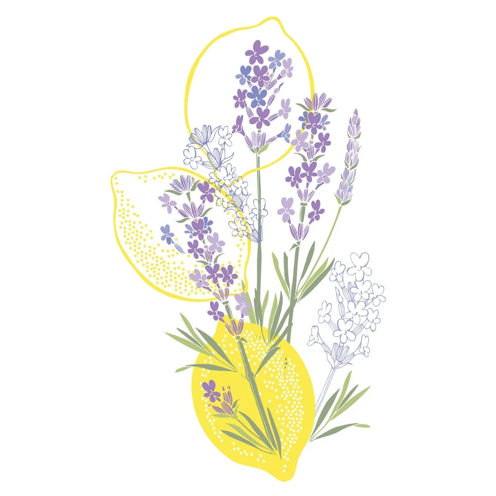 Lemon & Lavender Arrangement Fabric Panel - Variation 2