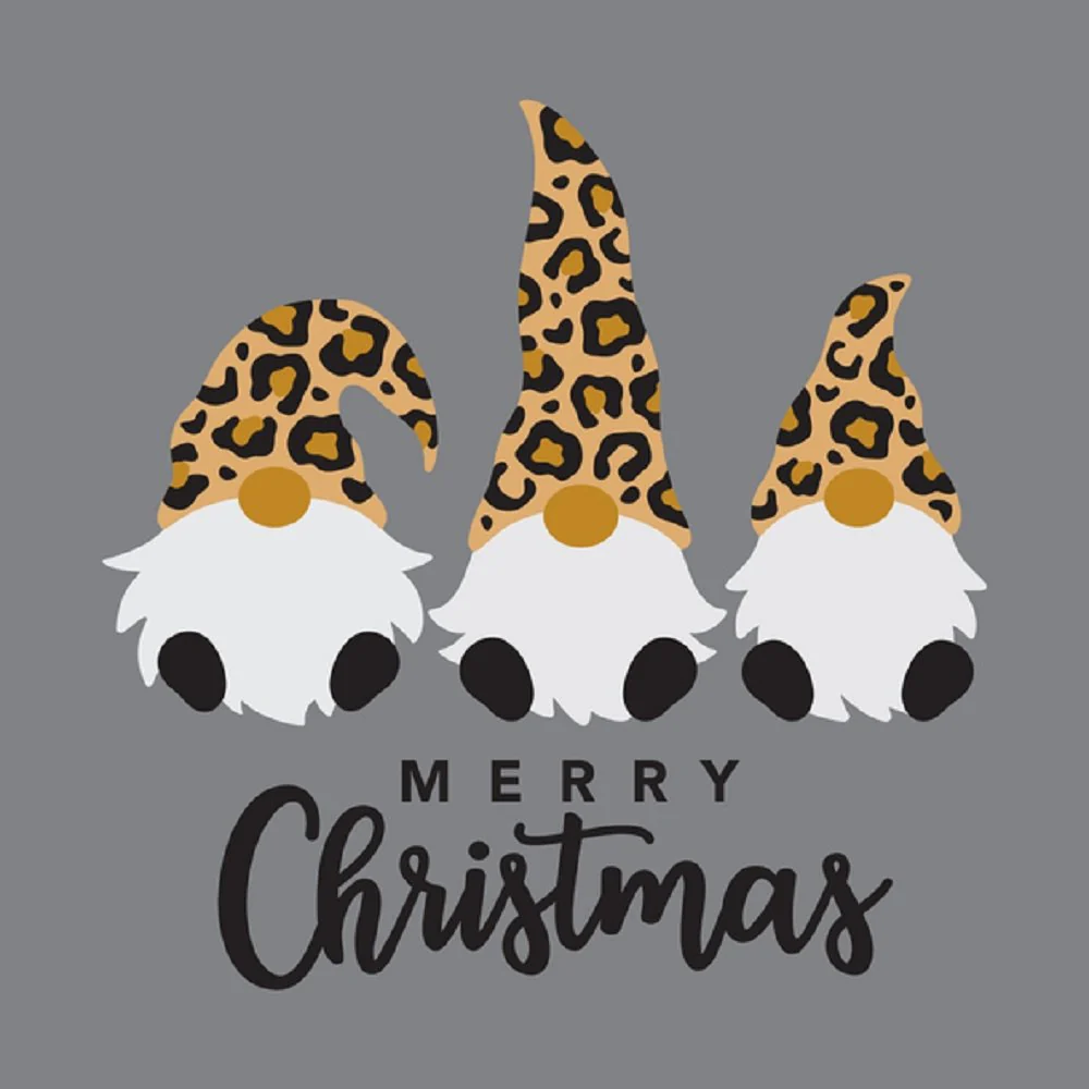 Leopard Christmas Gnome Fabric Panel - Gray