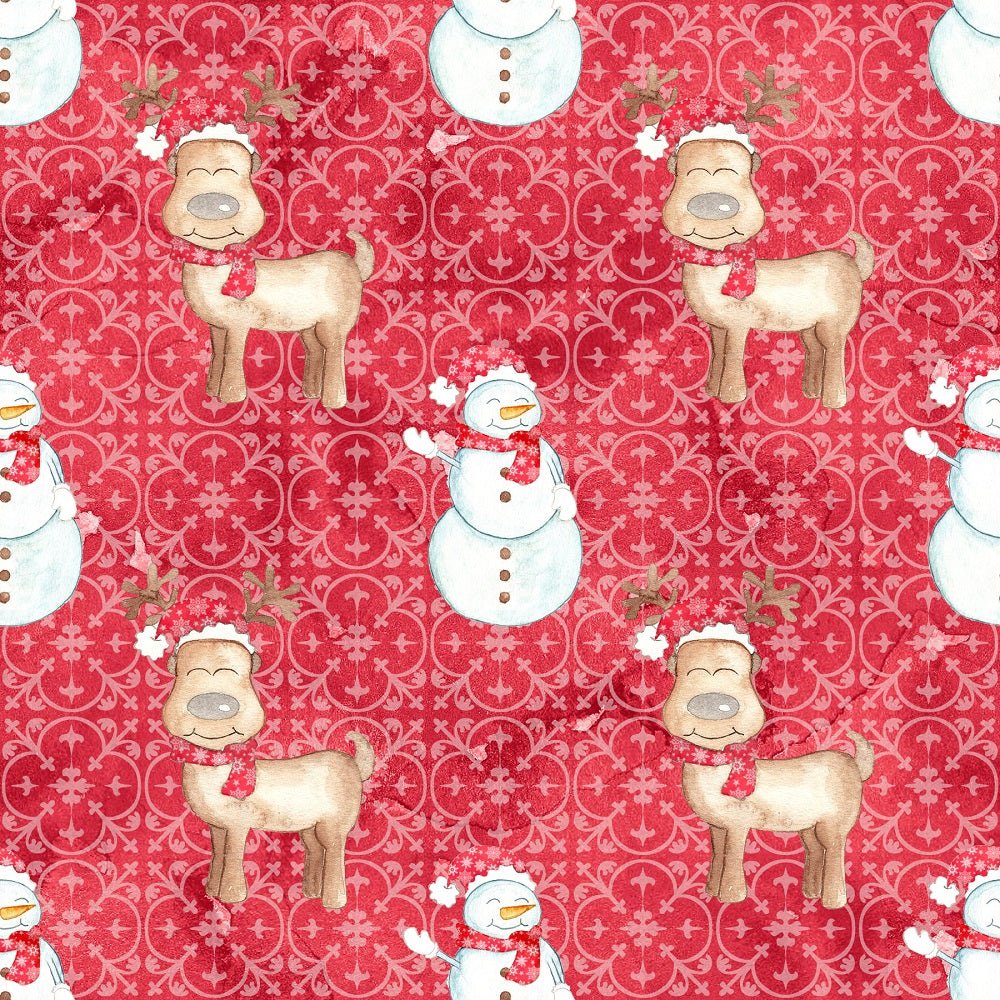 Let It Snow Reindeer and Snowmen Fabric - Red