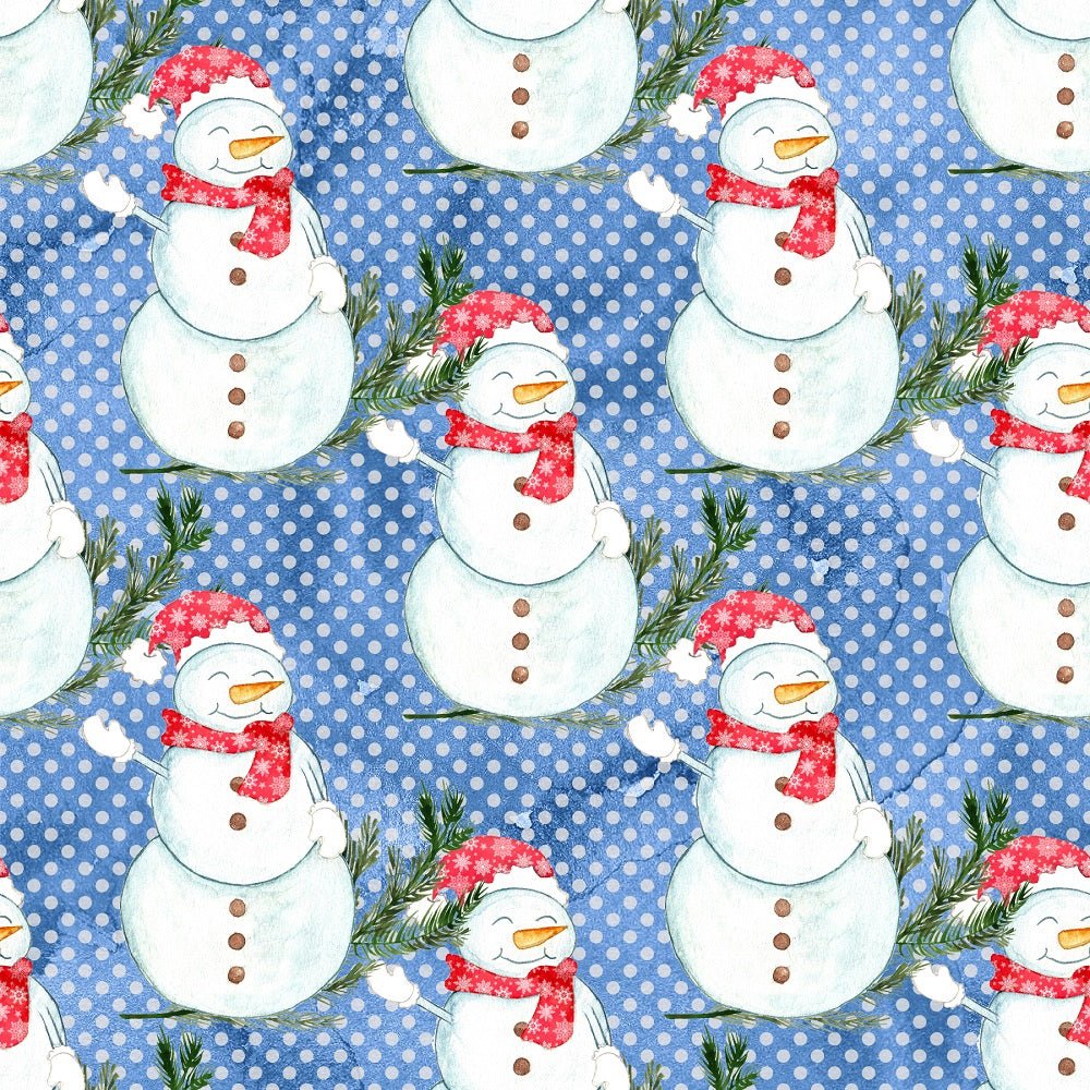 Let It Snow Snowmen on Dots Fabric - Blue