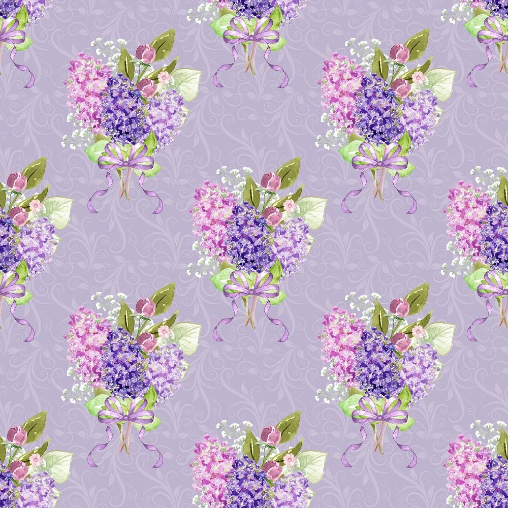 Lilac Bouquets & Filigree Fabric - Purple