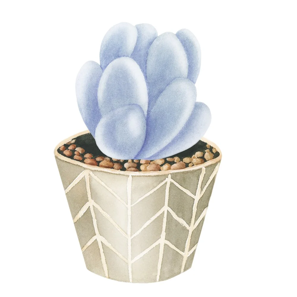 Lilac Watercolor Succulent Fabric Panel Variation 2