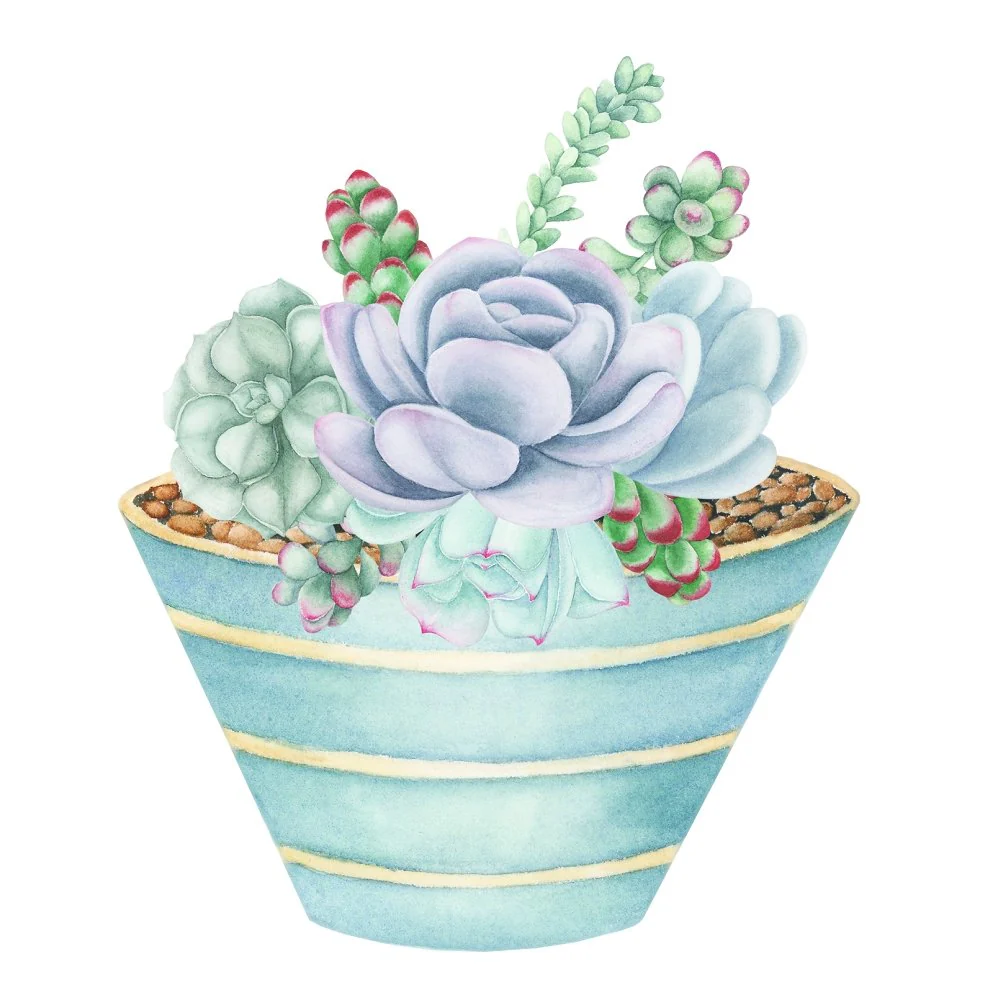 Lilac Watercolor Succulent Fabric Panel Variation 3