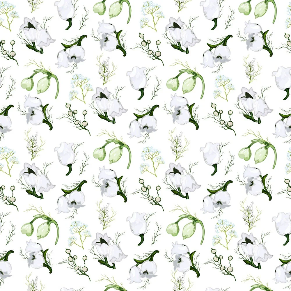 Lily of the Valley Floral Allover Fabric - White
