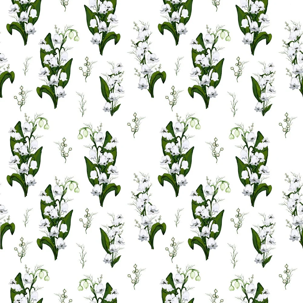 Lily of the Valley Floral Fabric - White