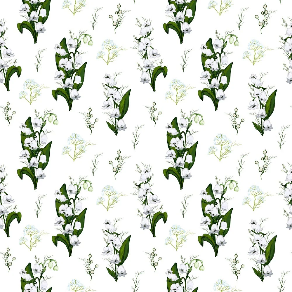 Lily of the Valley Floral Primrose Fabric - White
