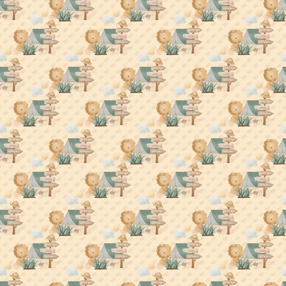 Lion Camp In The Safari Fabric - Yellow