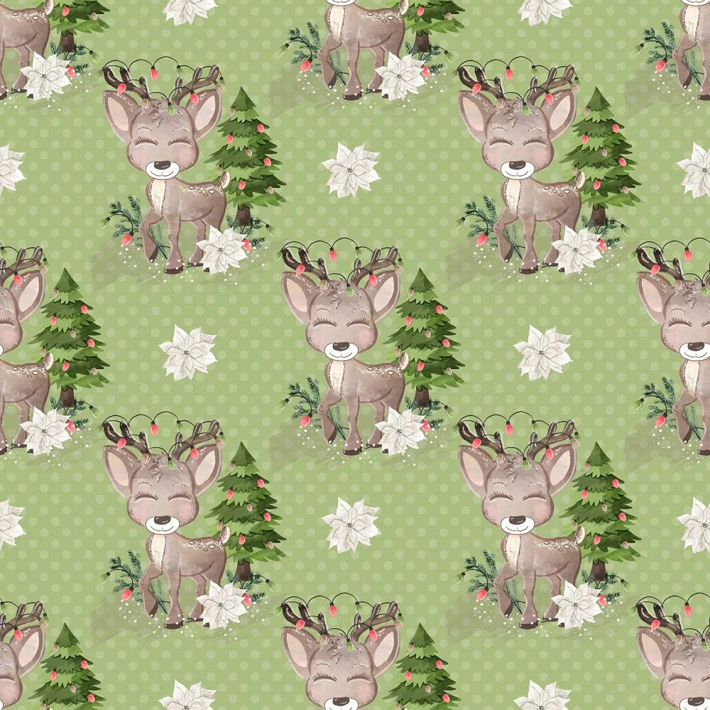 Little Bambi on Dots Fabric - Green