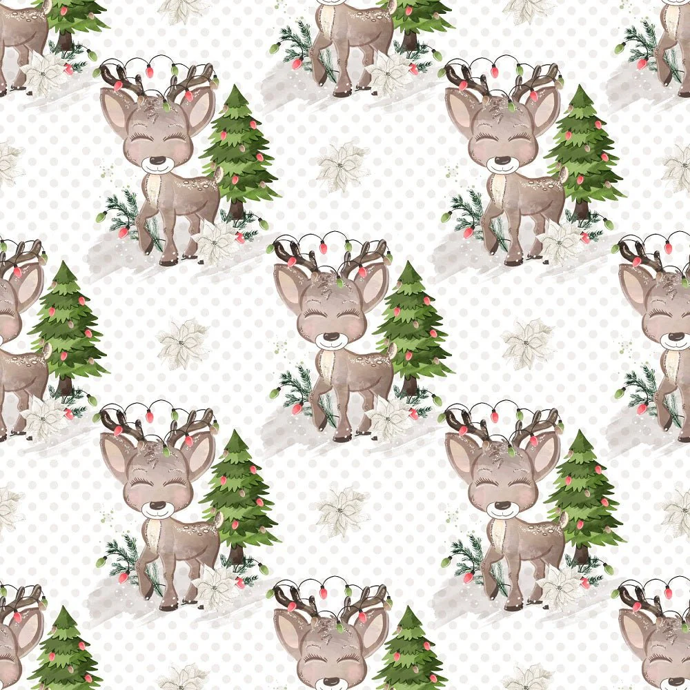 Little Bambi on Dots Fabric - White