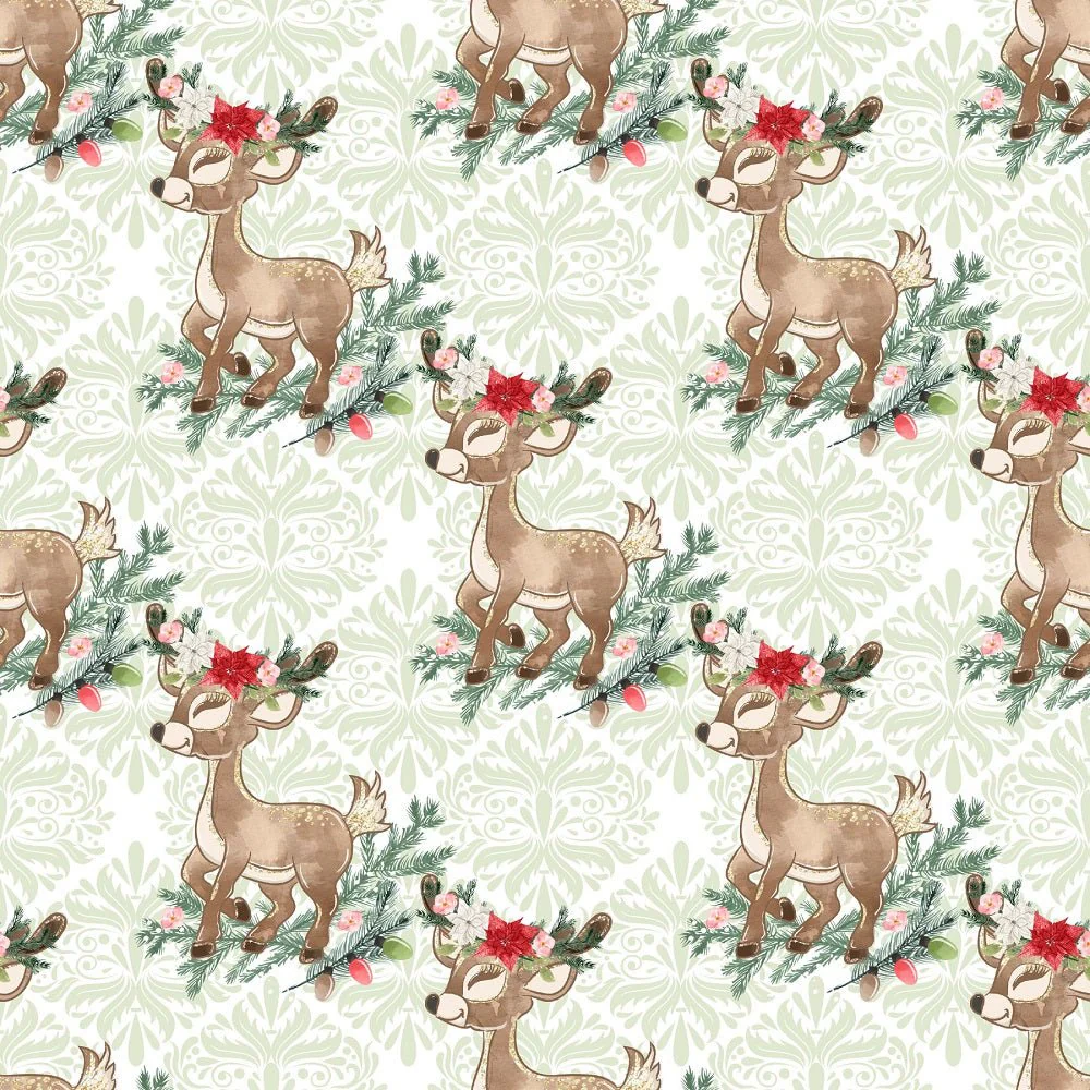 Little Bambi on Green Damask Fabric
