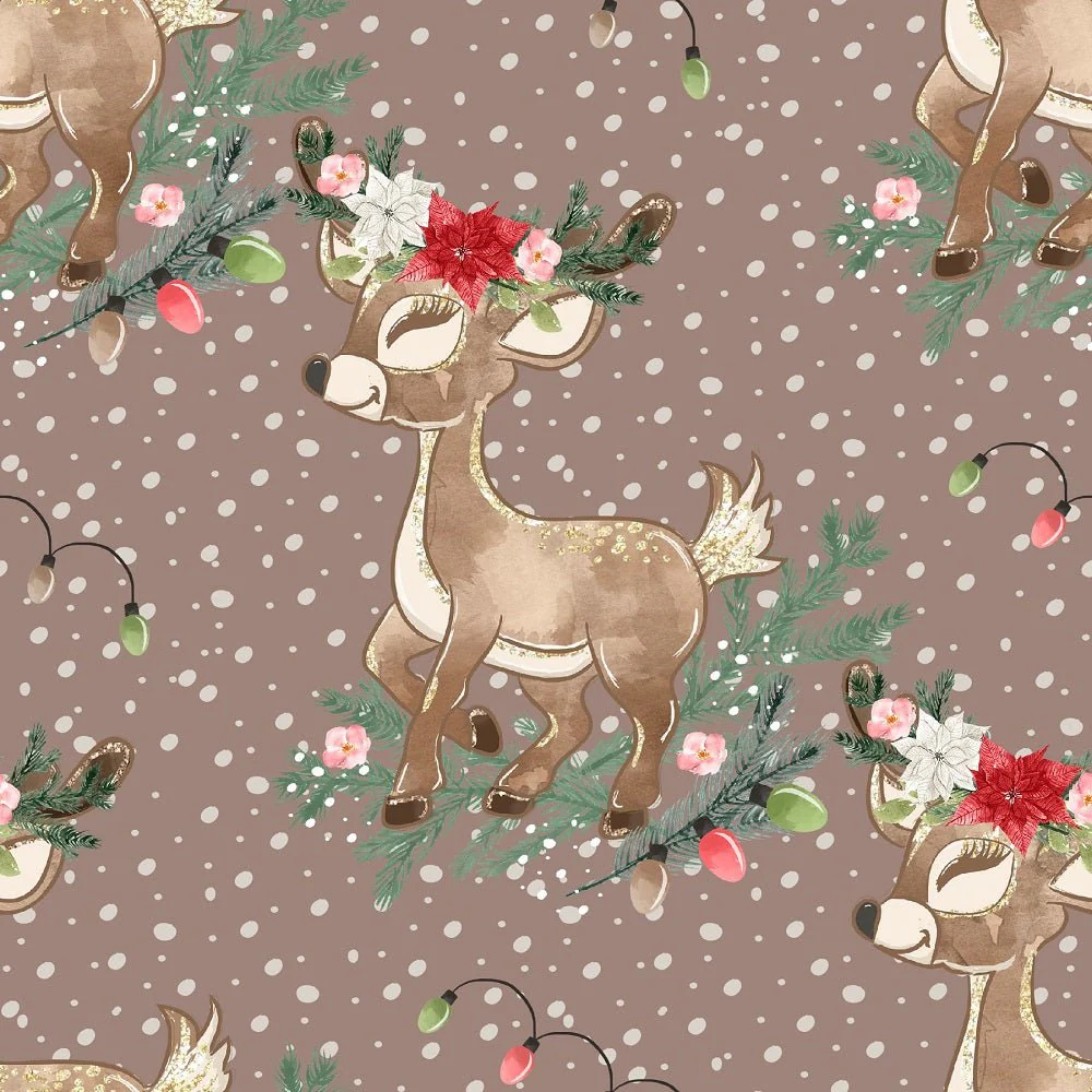 Little Bambi on Irregular Dots Fabric - Brown
