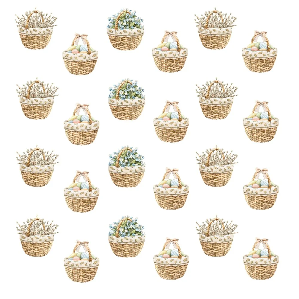 Little Critters Easter Rabbit Family Basket Fabric - White