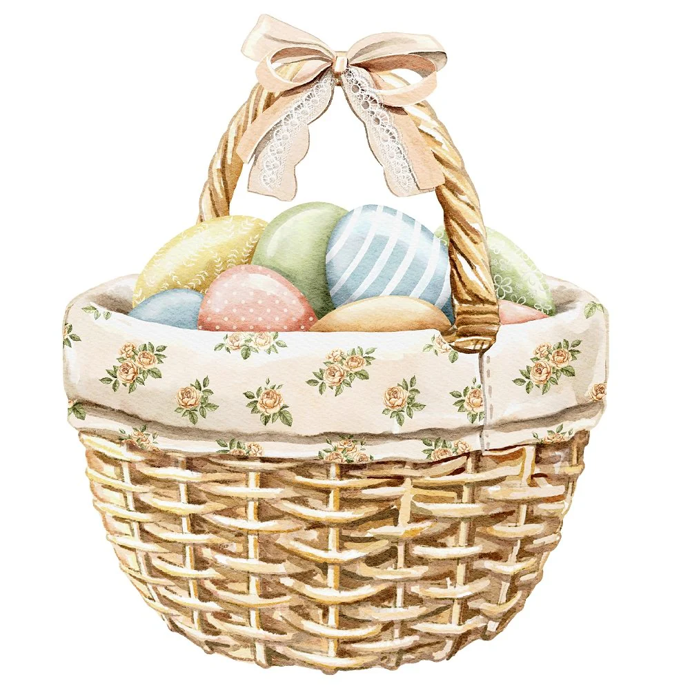 Little Critters Easter Rabbit Family Eggs in Basket Fabric Panel