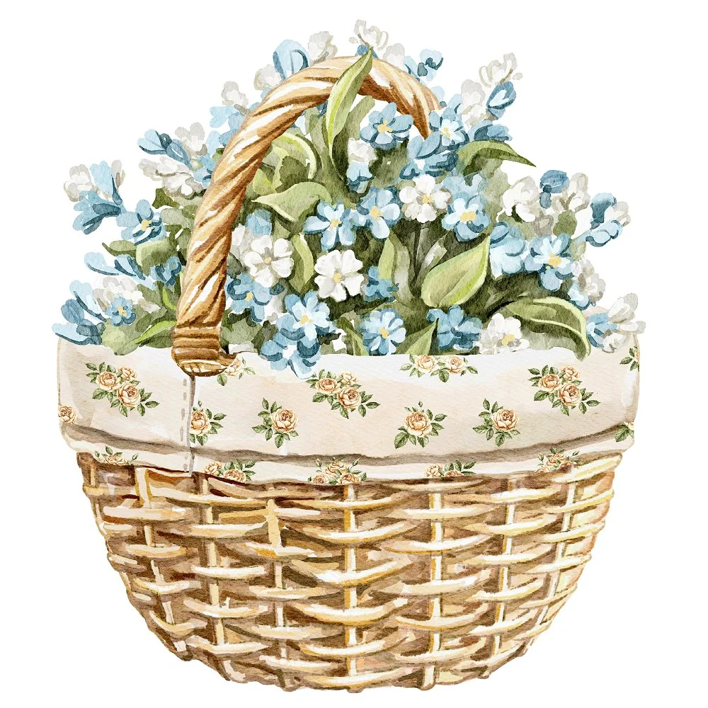Little Critters Easter Rabbit Family Flowers in Basket Fabric Panel
