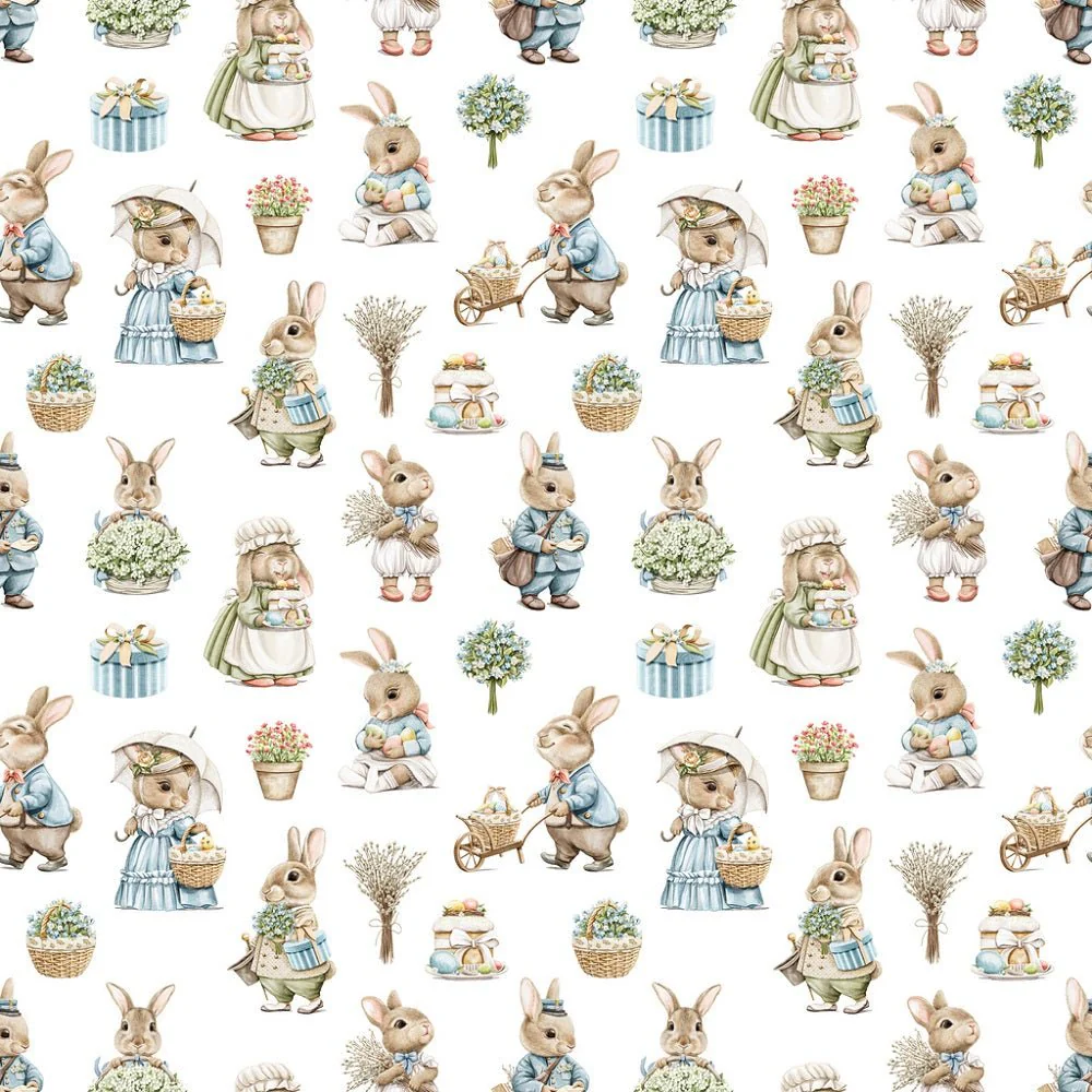 Little Critters Easter Rabbit Family Pattern #4 Fabric - White