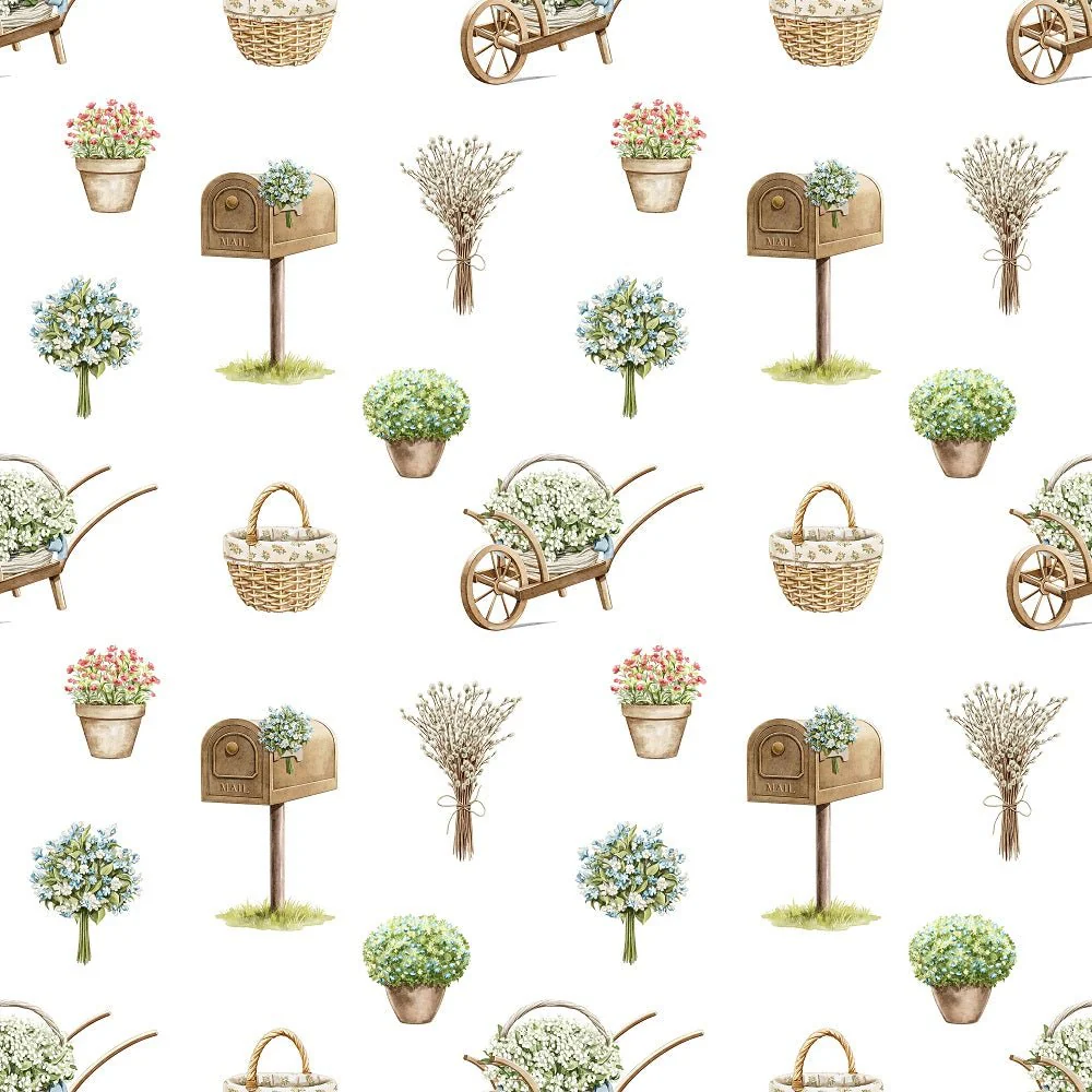 Little Critters Easter Rabbit Family Pattern #6 Fabric - White