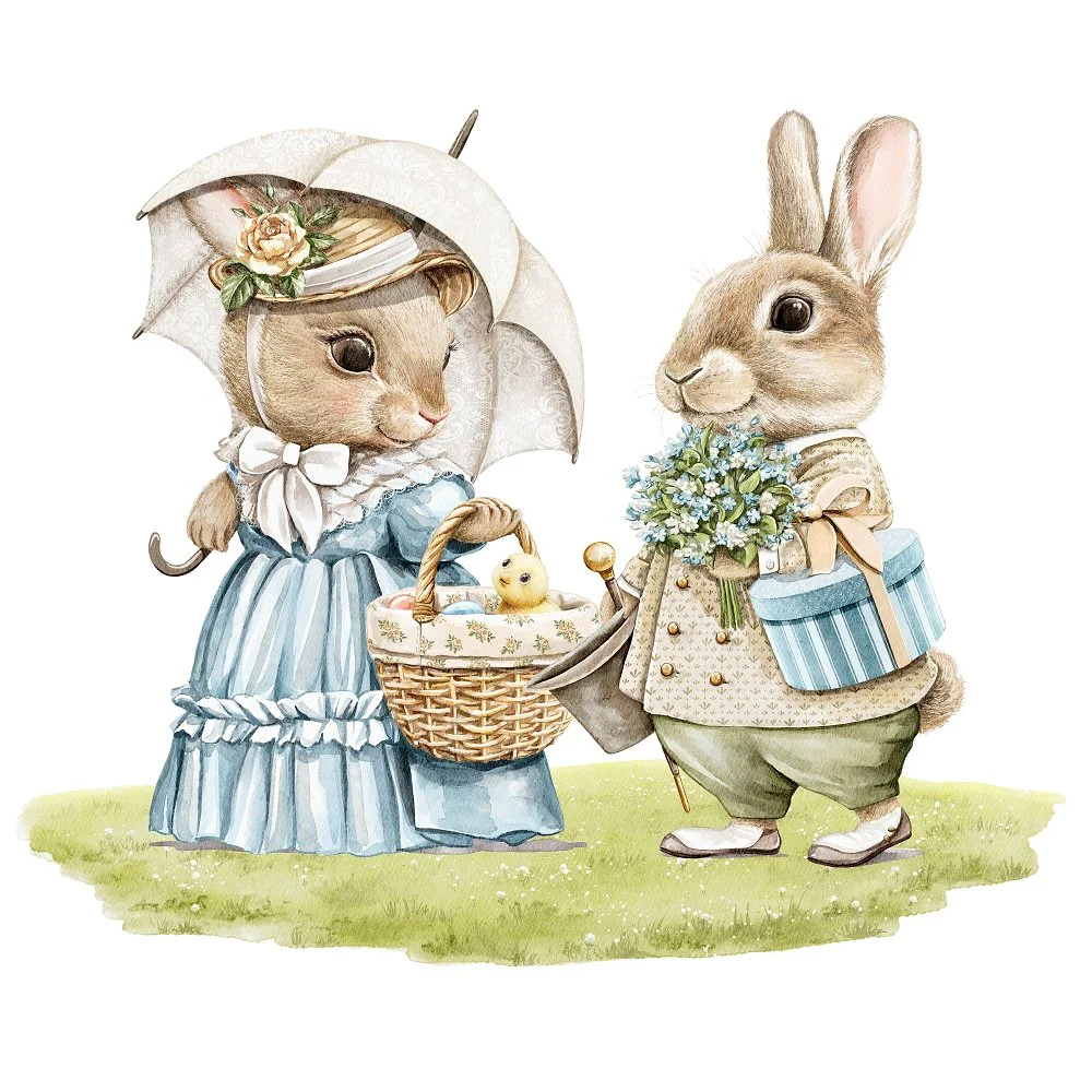 Little Critters Easter Rabbit Family Scene #4 Fabric Panel