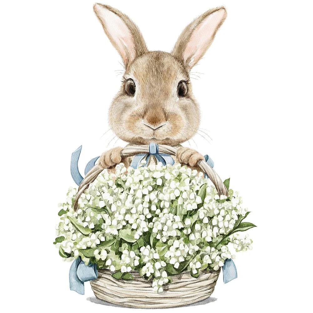 Little Critters Easter Rabbit with Flowers Fabric Panel