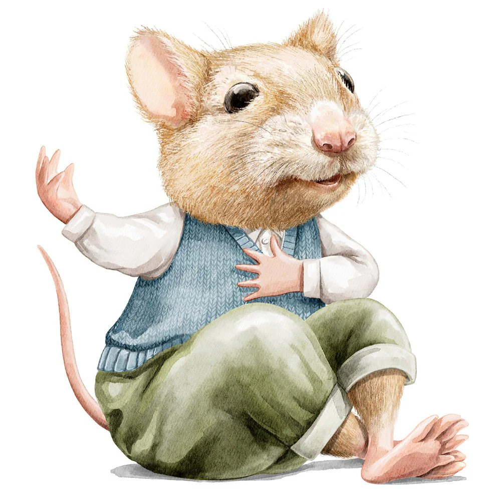 Little Critters Picnic by the River Mouse Sitting Fabric Panel