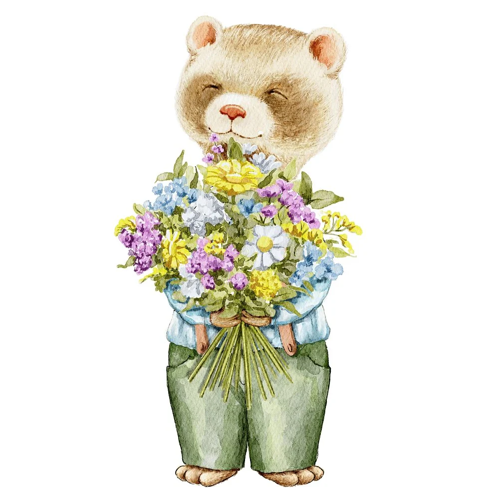 Little Critters Summer Fun Holding Flowers Fabric Panel