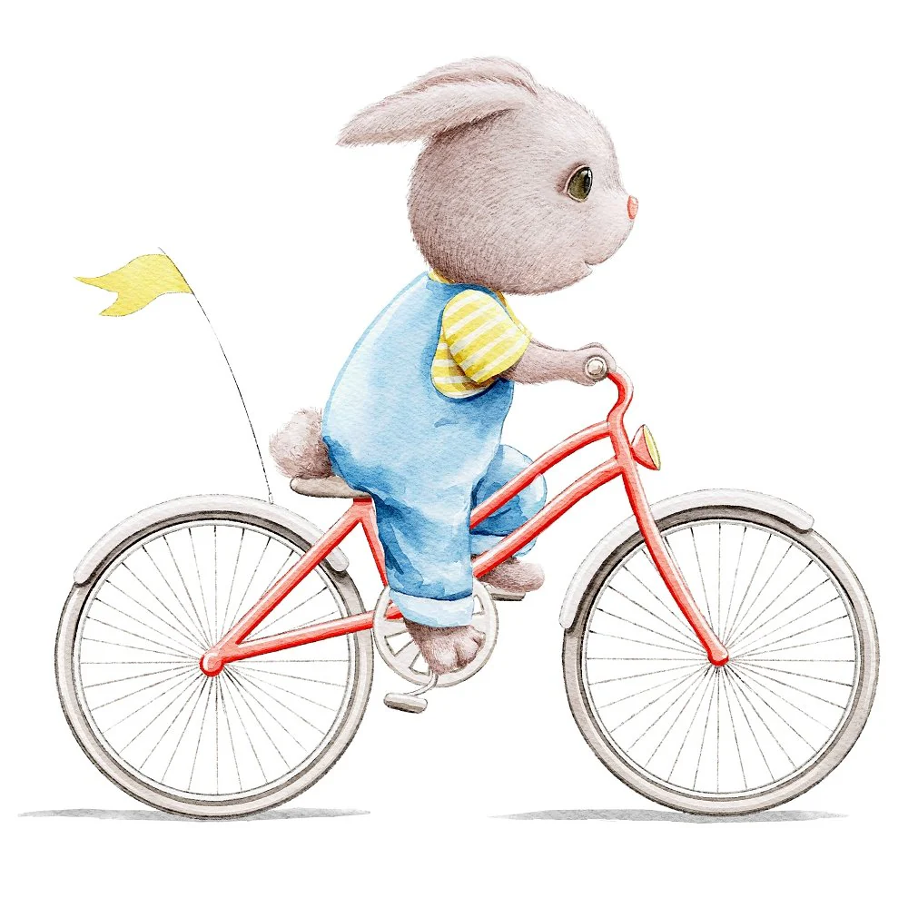 Little Critters Summer Fun Rabbit on Bike Fabric Panel