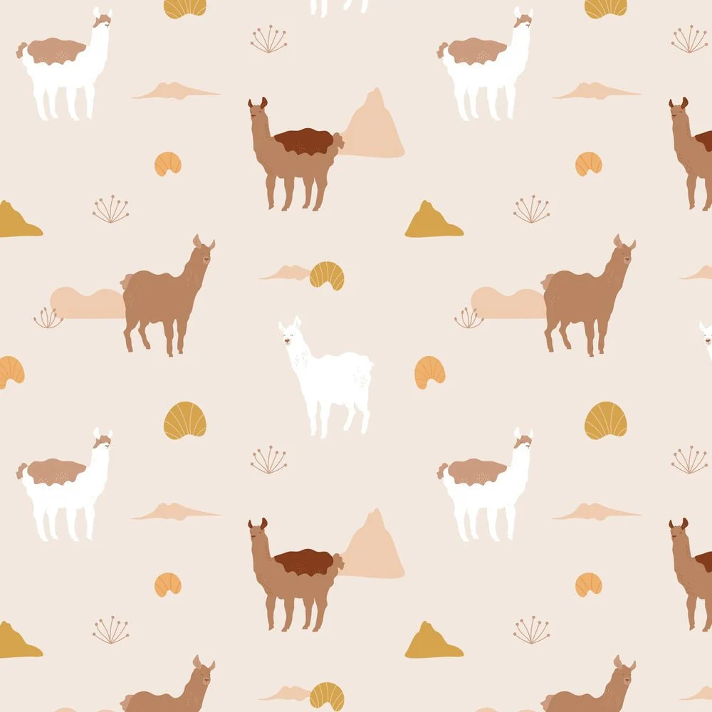 Llamas in the Hills Fabric - Tan