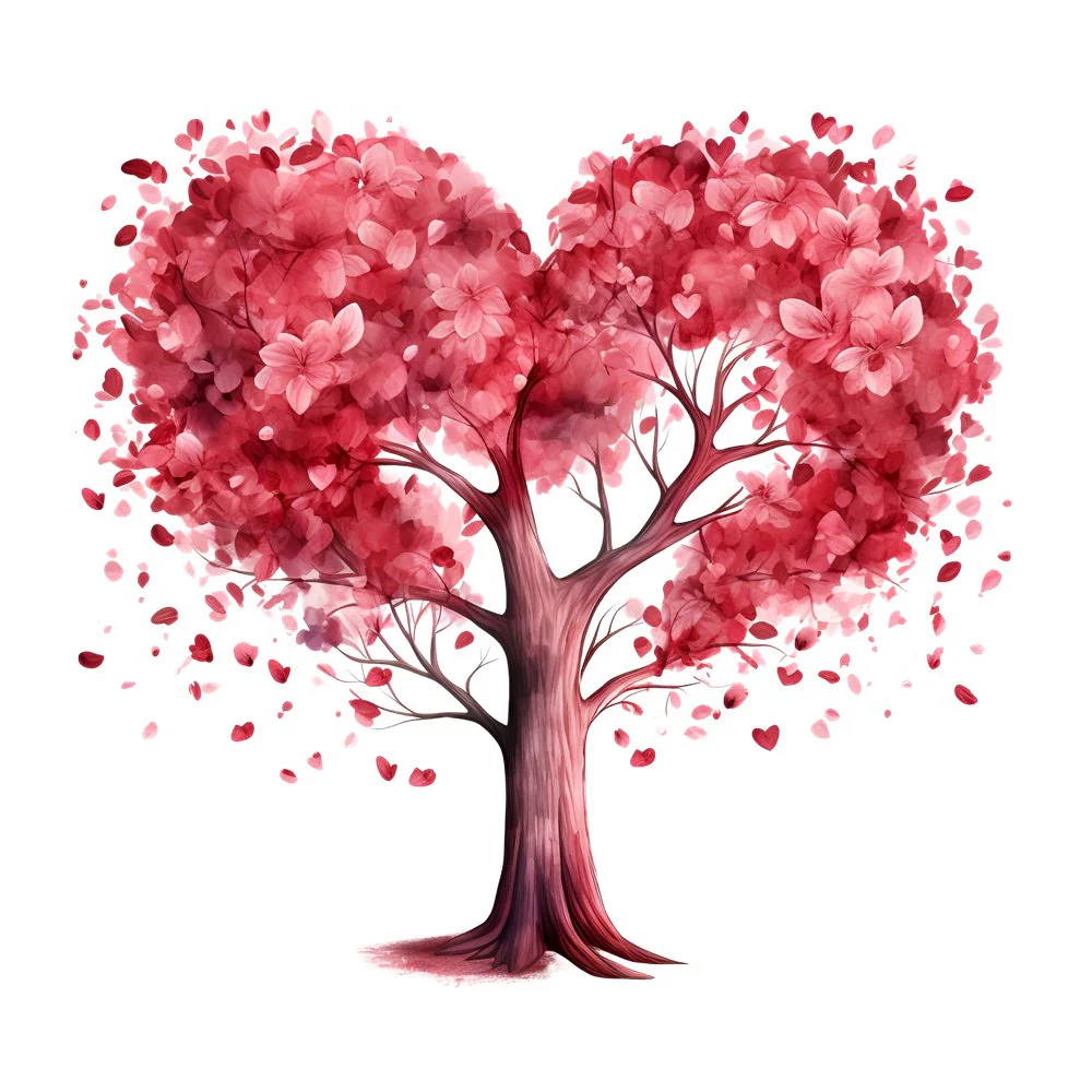 Love Birds Heart Shaped Tree #2 Fabric Panel