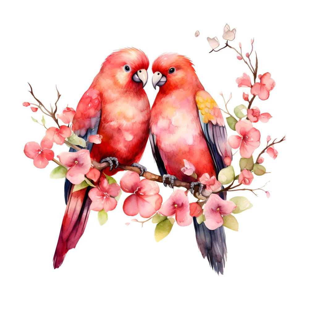 Love Birds On Branch #3 Fabric Panel
