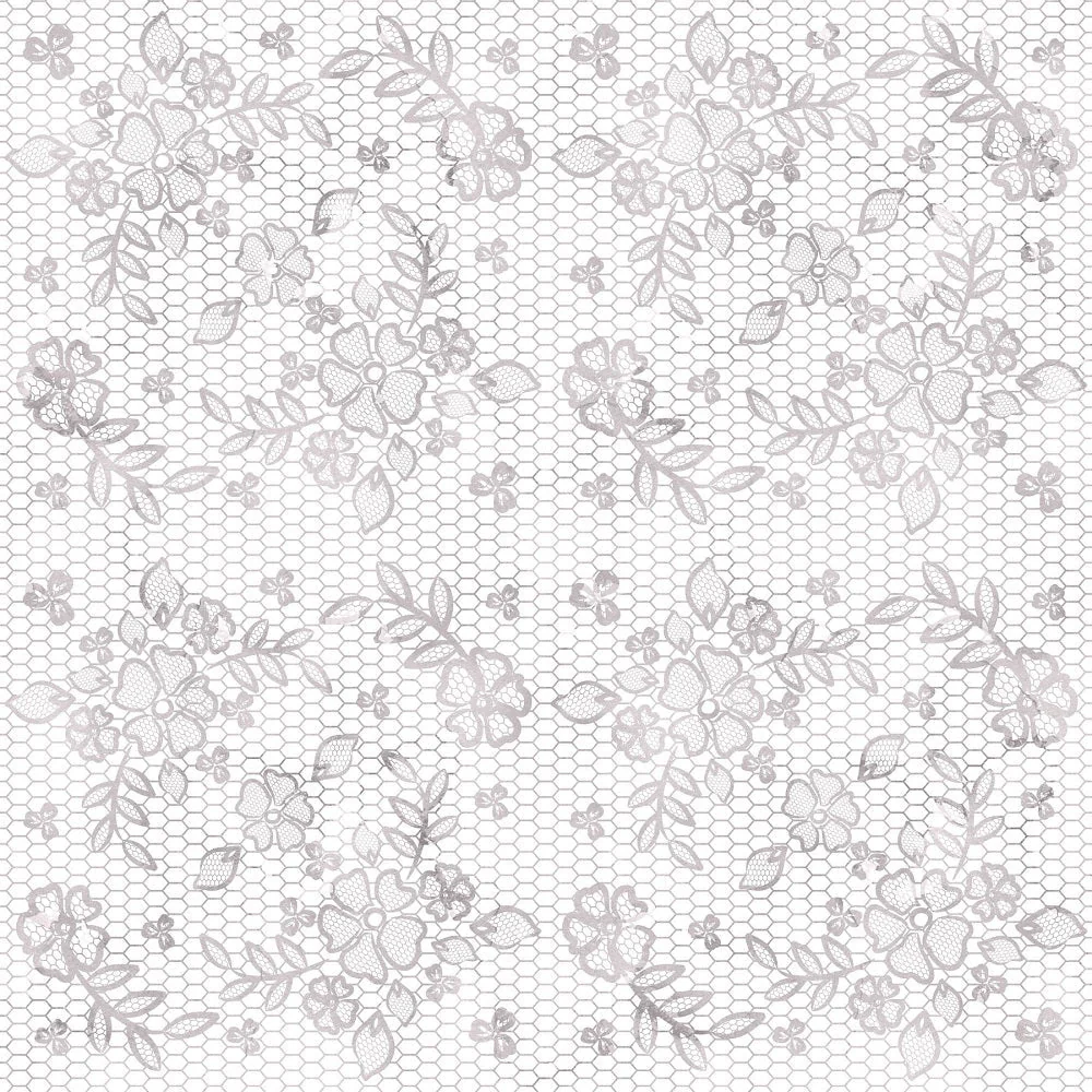 Loving Hearts Gray Floral Lace Fabric