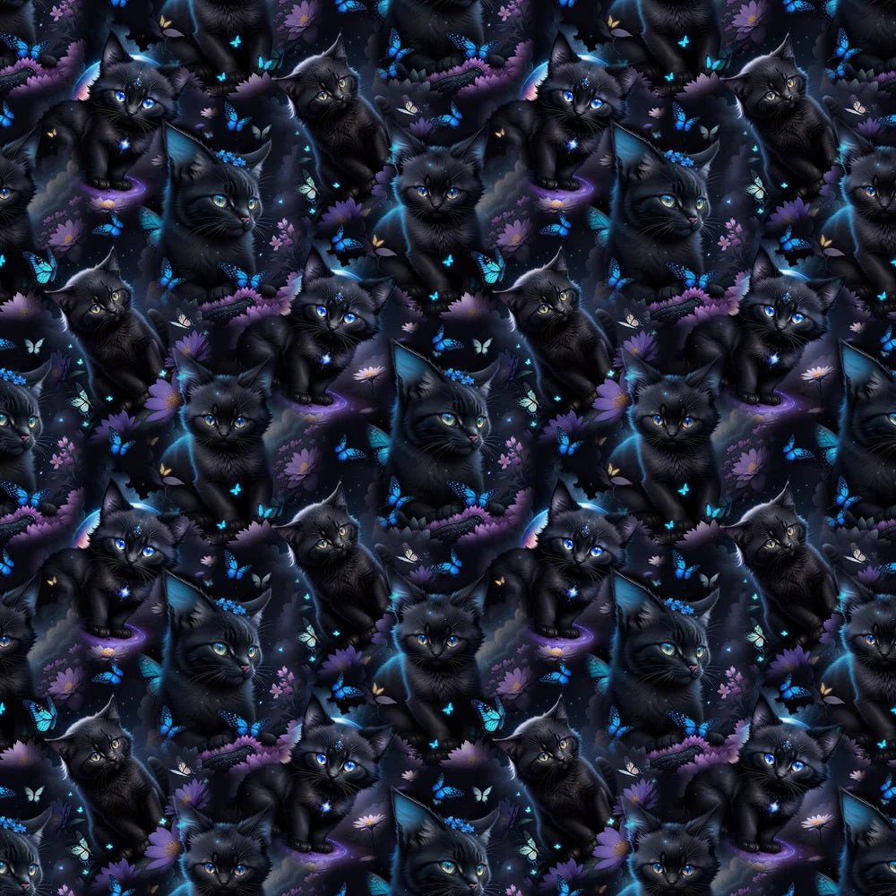 Magical Cartoon Black Cat Fabric