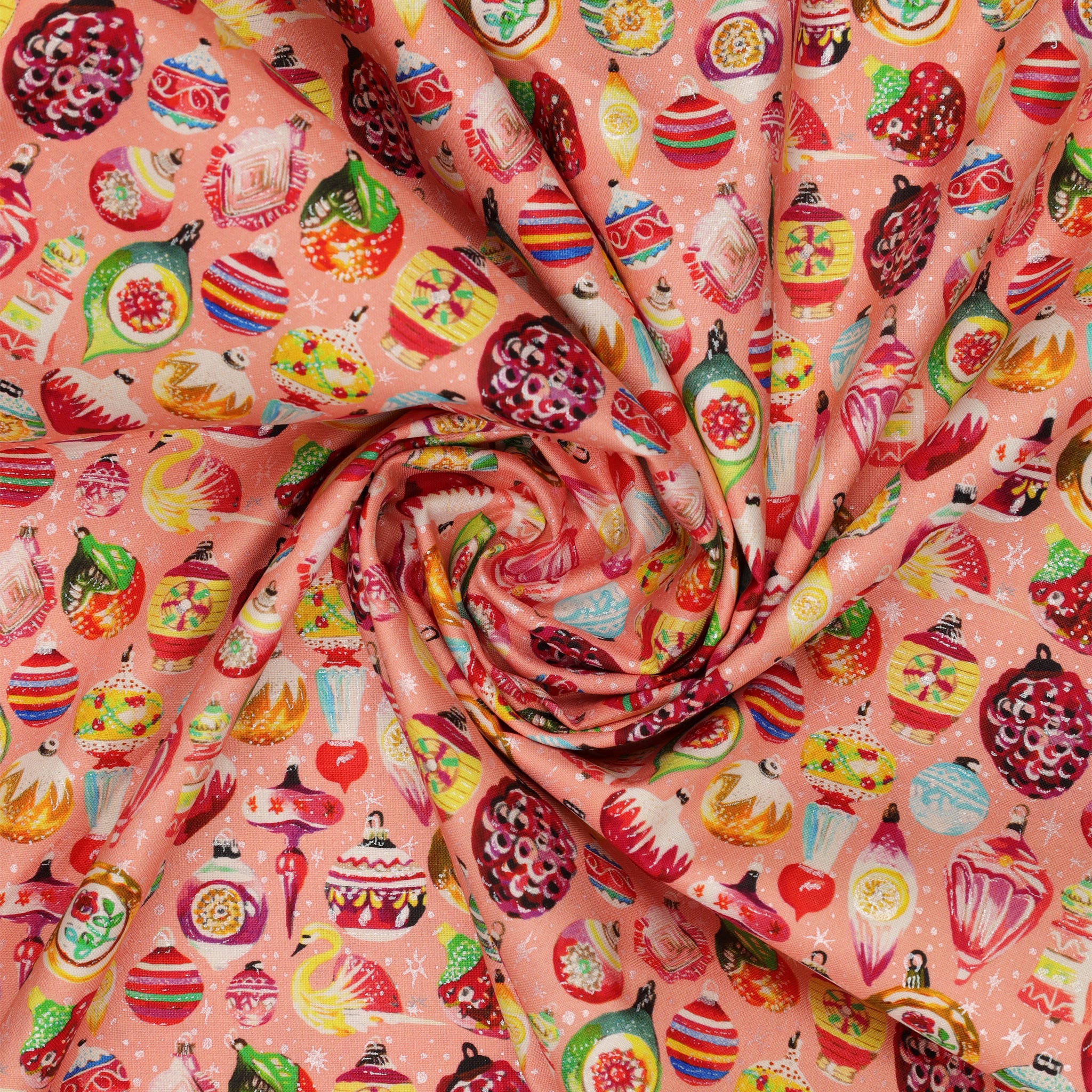 Magical Season Fabric Collection - Vintage Ornaments Peach Jam/Multi - Image 2
