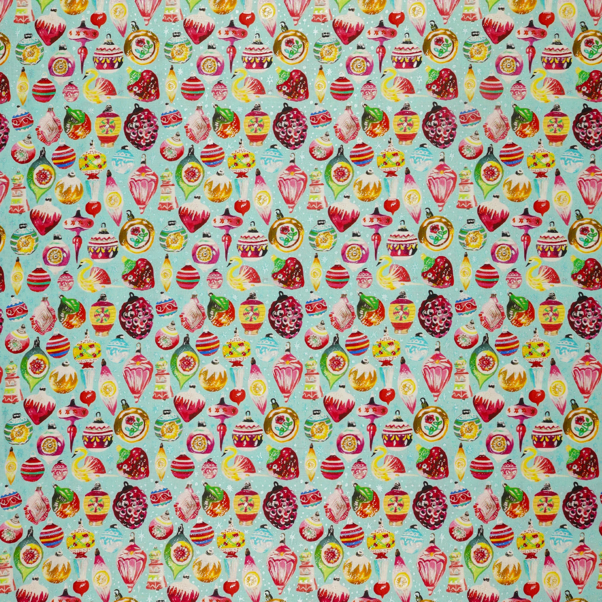 Magical Season Fabric Collection - Vintage Ornaments Turquoise/Multi